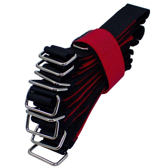 10x Hook + Loop Cable tie 400 x 30mm Black Red crossed Reusable Hook + Loop fastener