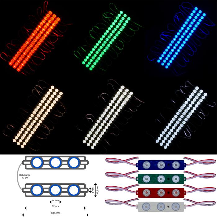 LED Modul Kette 12V 1,5W 125mA IP65 3x LED pro Modul 88,5x17,5mm