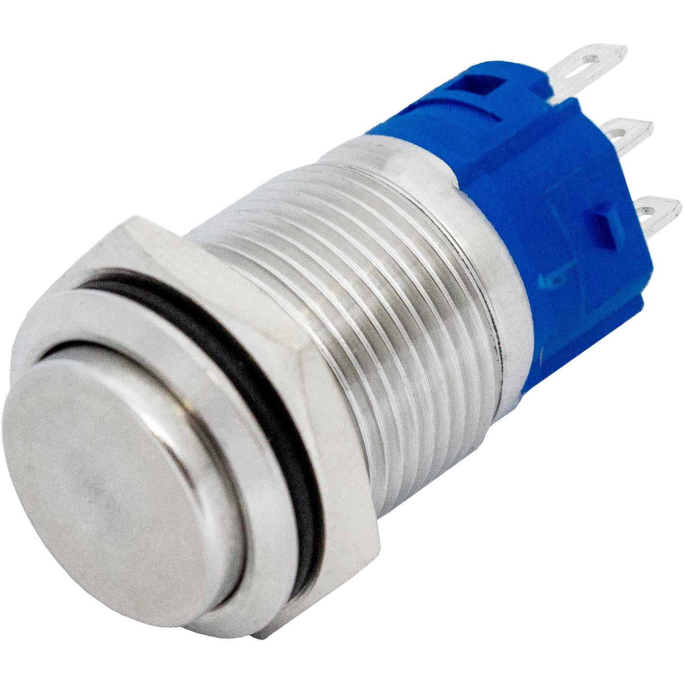 Stainless steel Pressure switch raised Ø16mm IP65 2,8x0,5mm Pins 250V 3A Vandal-proof
