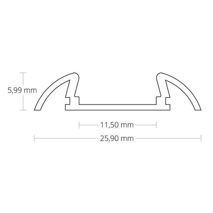 1m LED profile PO17 Silver 25,9x6mm Aluminium Mounting profile for 11mm LED strips