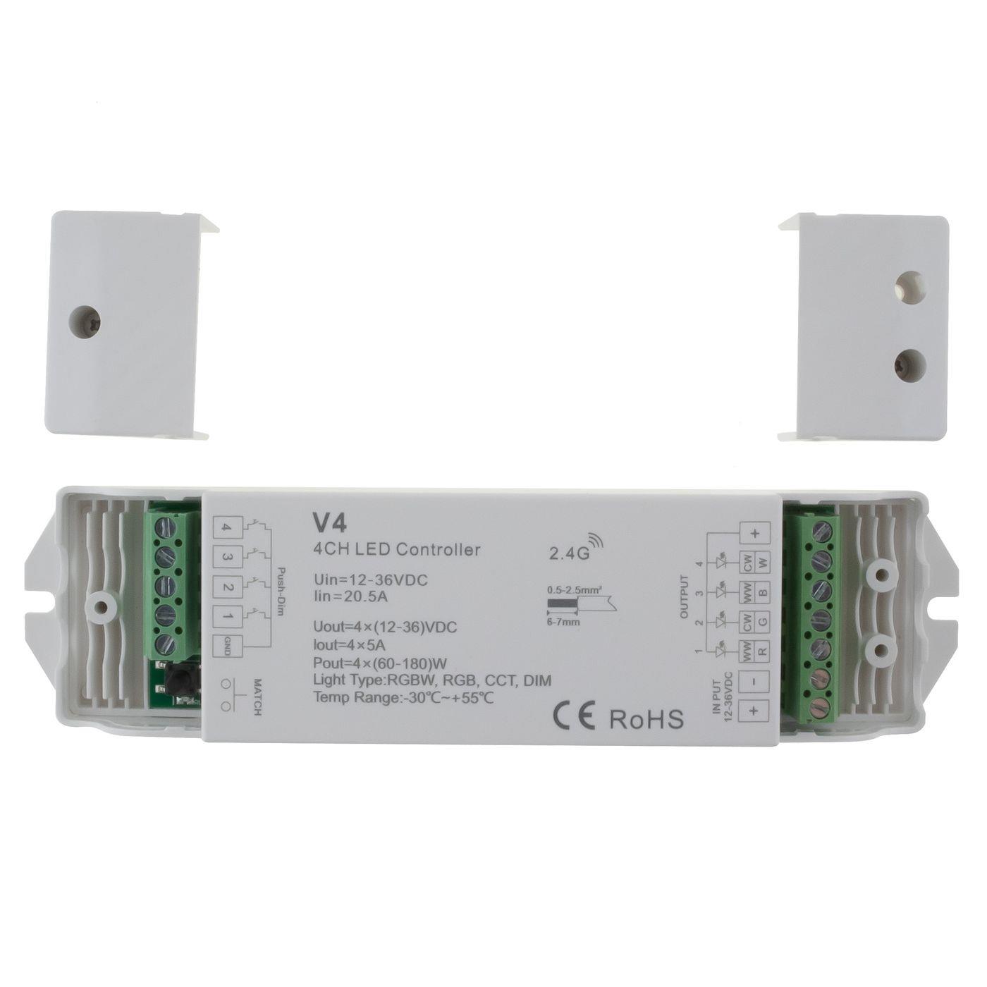 Elegance RGB RGBW LED 4-Zone Receiver 12...36V 720W for colour changing strips 4-Pin + 5-Pin