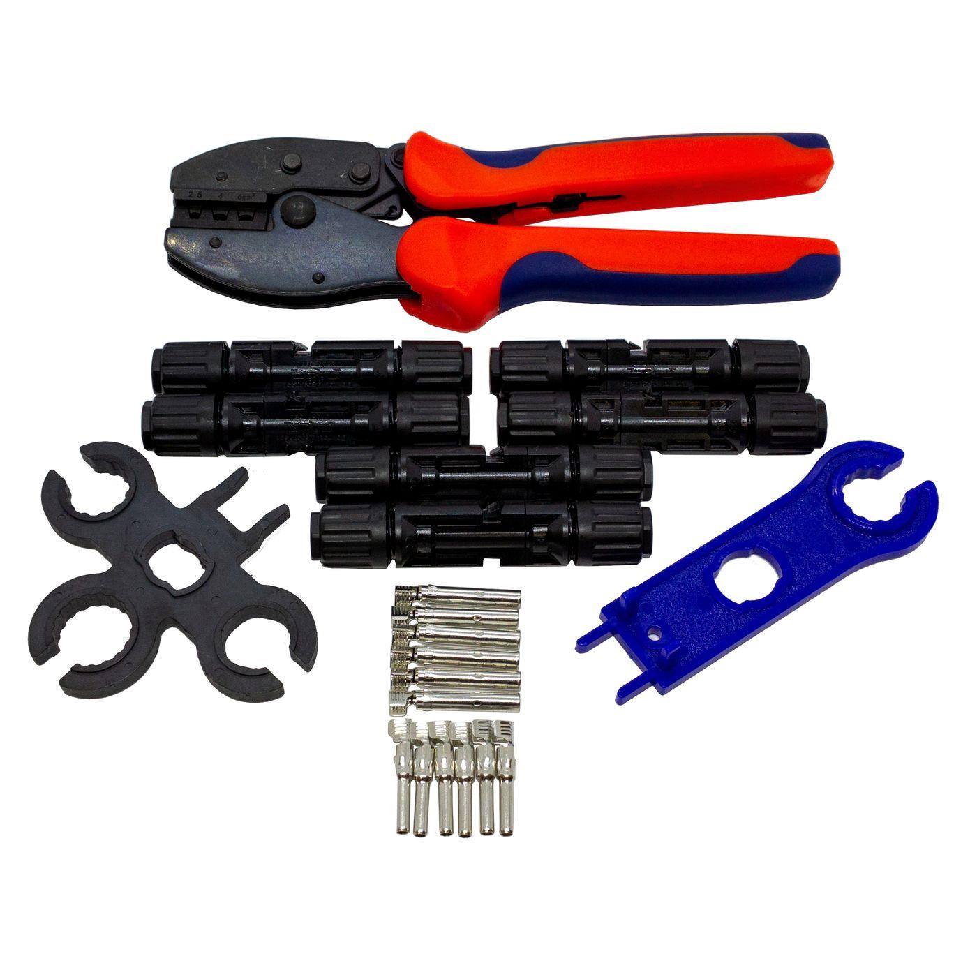 Solar Connectors Set incl. Photovoltaics Crimping pliers and Mounting key 2,5....6mm² 1000V DC 30A IP67 -40...+125°C