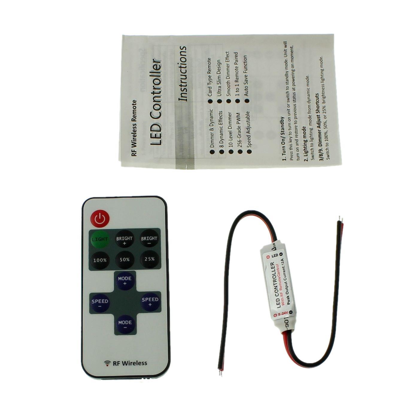 Mini LED RF Controller 10Key Fernbedienung 12...24V 144W für einfarbige LED Streifen 2-Pin offene Kabelenden