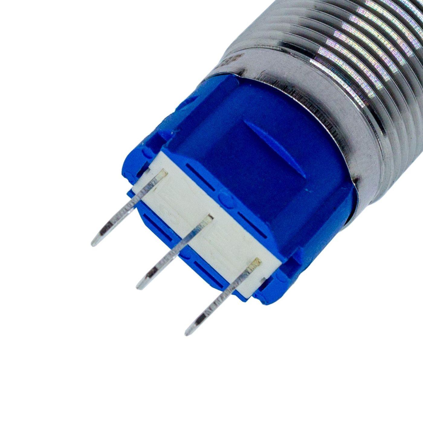 Stainless steel Pressure switch Flat Ø16mm IP65 2,8x0,5mm Pins 250V 3A Vandal-proof