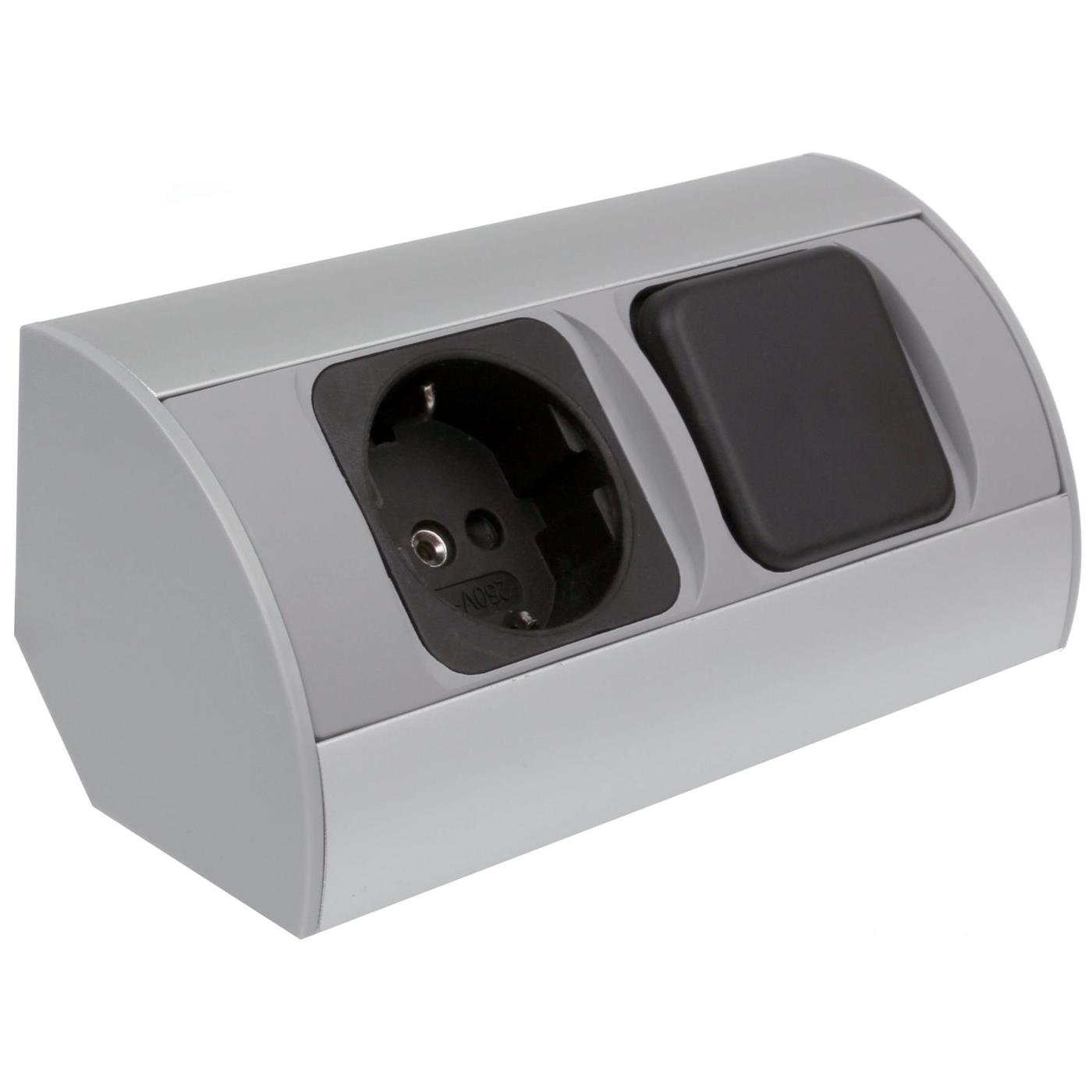 CornerBox Switch + 1x Protective contact Corner socket outlet Table socket outlet Aluminium