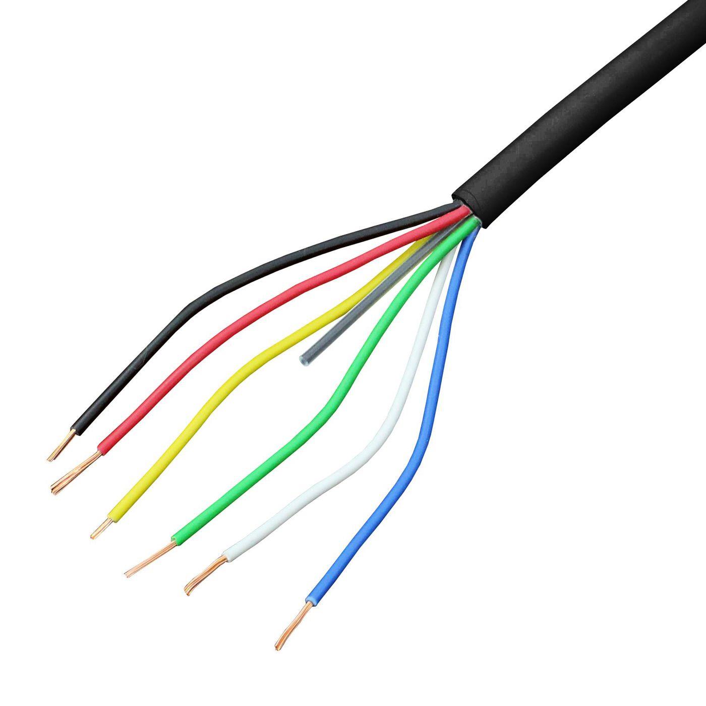 1m RGBW CCT LED Control cable 6x 0,34mm² LiYY Extension 6 wire Power cable Black UV resistant
