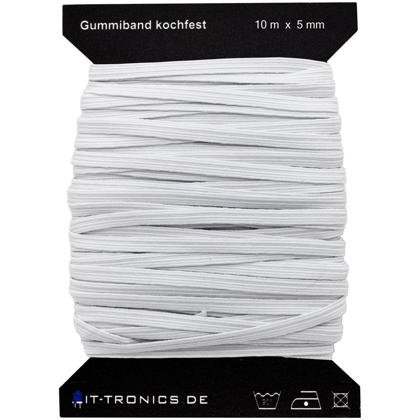 10m x 5mm Gummiband Weiss Gummilitze Kochfest z.B. für Masken Mundschutz