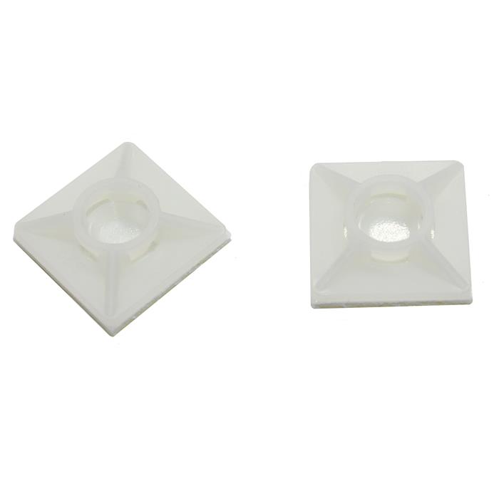 100x Adhesive socket for Cable tie 20x20mm White natural Self-adhesive