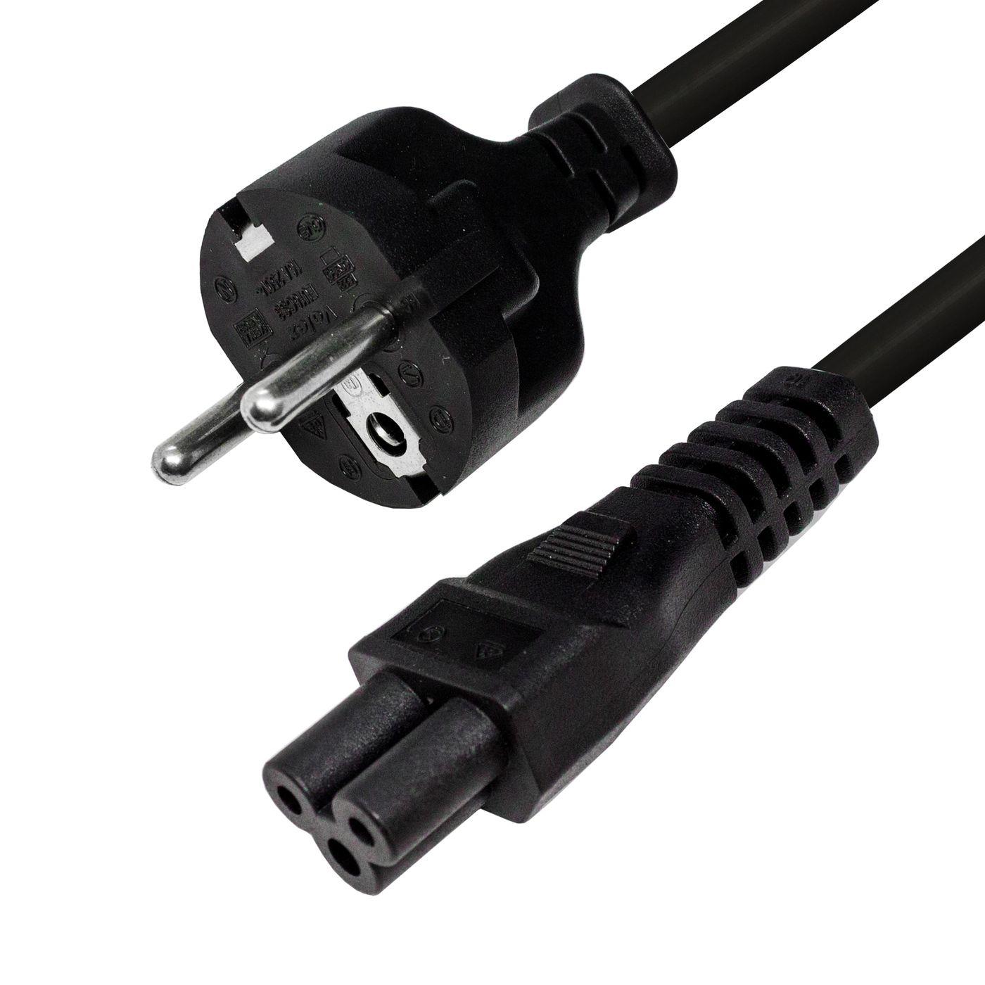 Cold appliance cable Power cord 1,80m C5 3-pole Schuko plug 180cm schwarz 3x0,75mm² PVC