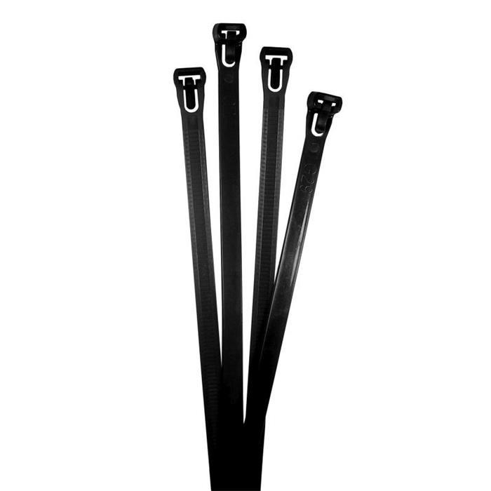 100x Cable tie Reusable 200 x 7,6mm Black 22kg PA6.6 Polyamide Industrial quality