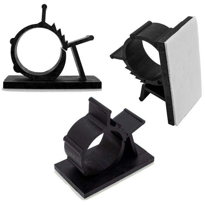 50x adjustable cable clamp 12,6-15,4mm black with Adhesive socket 36x19mm Cable clamp