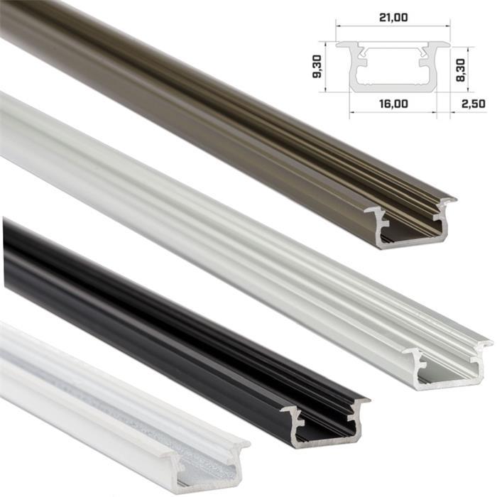 1m LED profile B Silver 21x9,3mm Aluminium Installation profile for 12mm LED strips