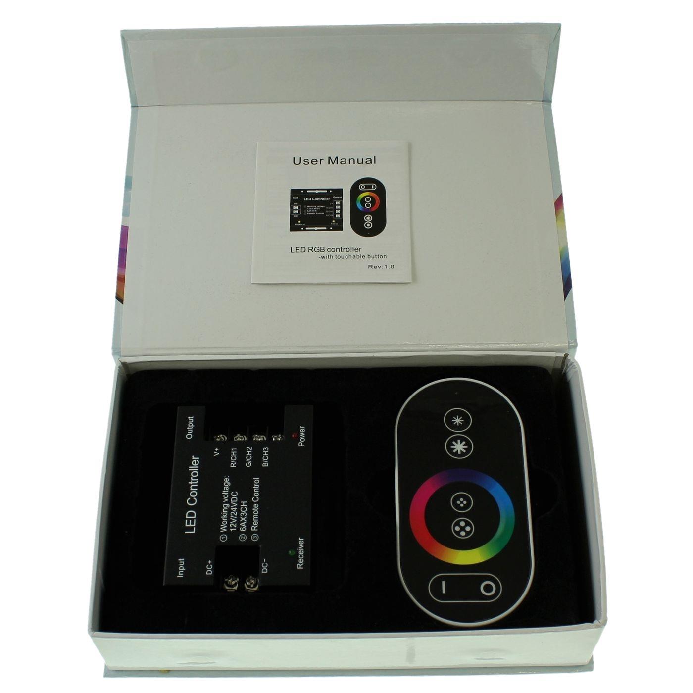 RGB LED Touch RF 6Key Controller schwarz 12...24V 144W für Farbwechsel Streifen 4-Pin