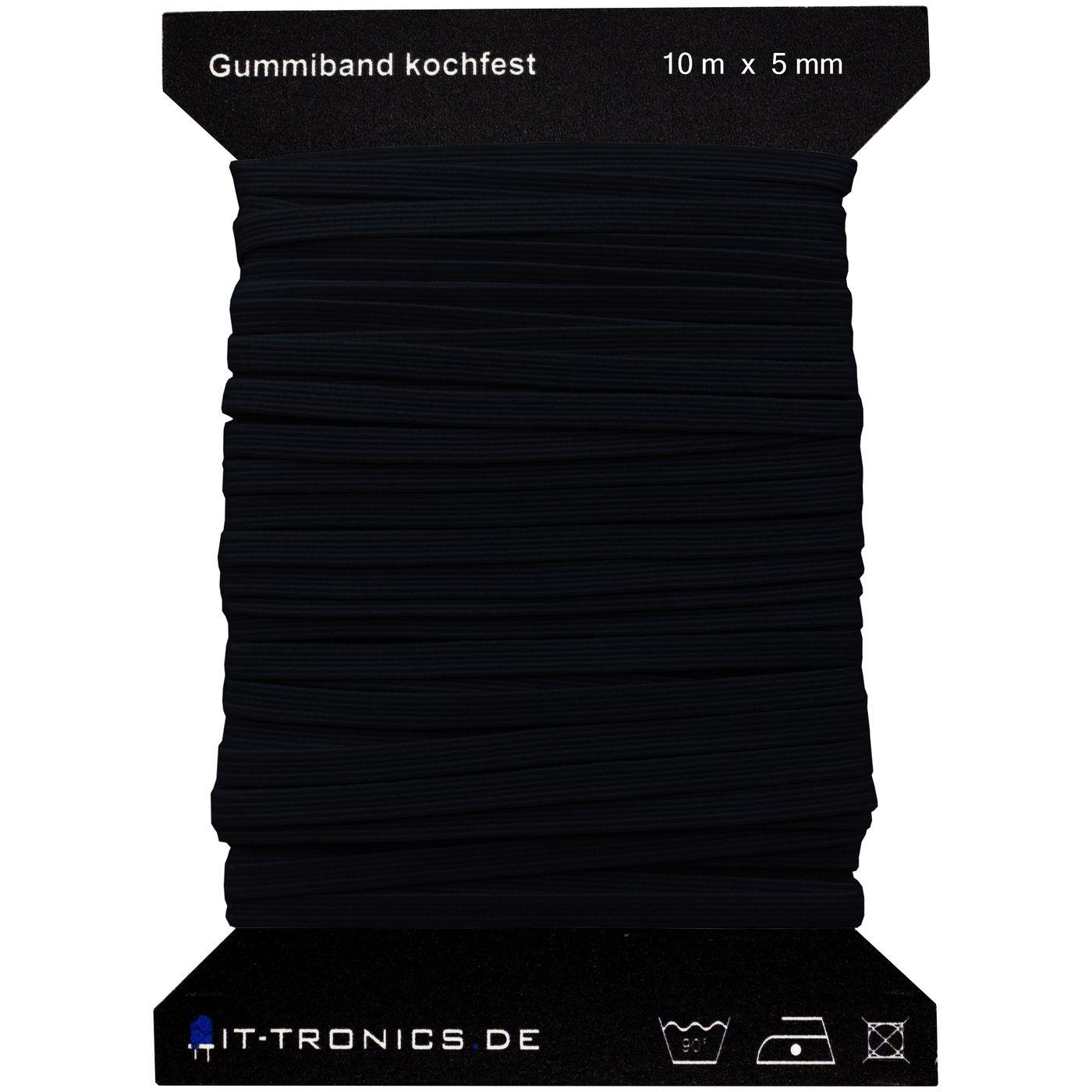 10m x 5mm Gummiband schwarz Gummilitze Kochfest z.B. für Masken Mundschutz