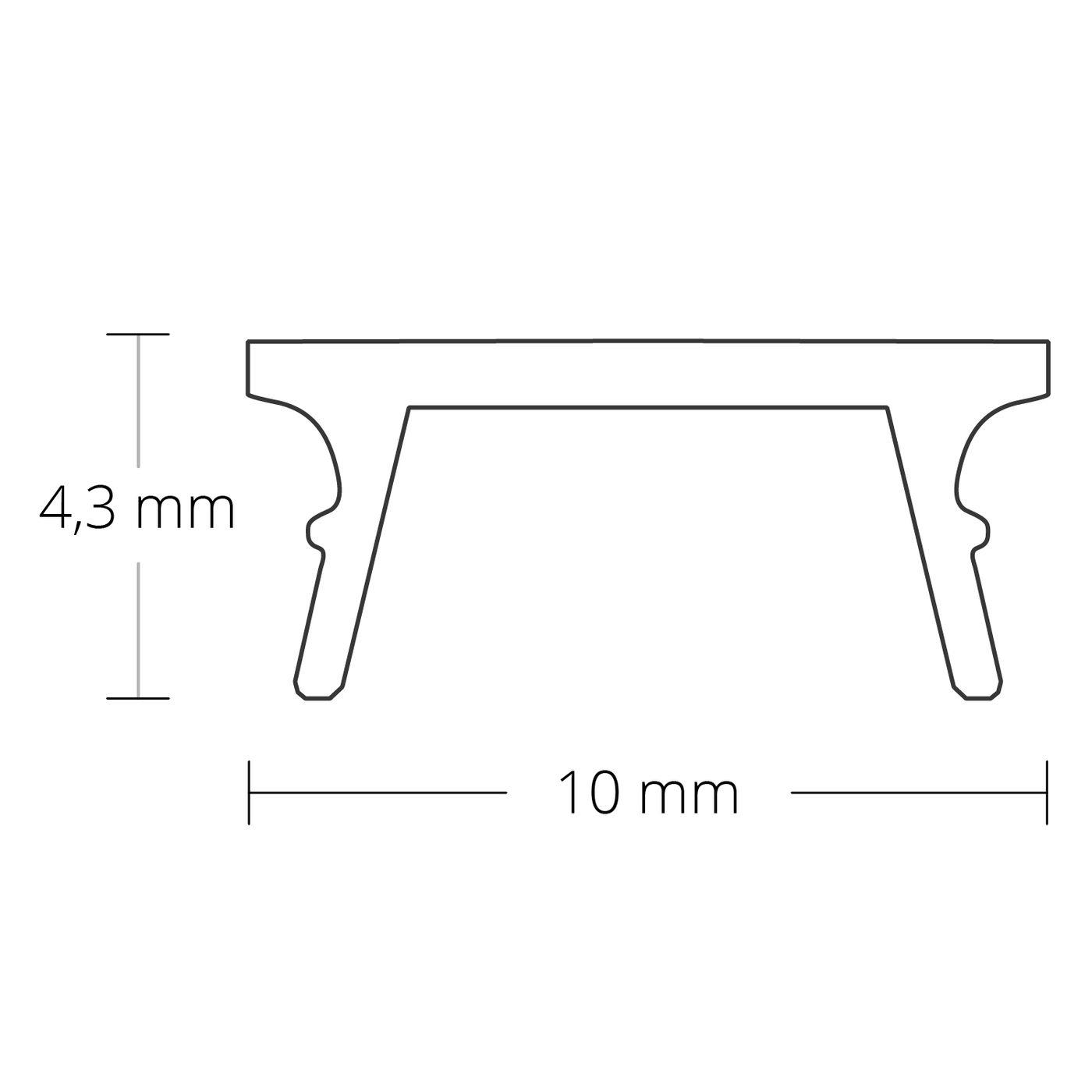 2m Cover C23 For profiles 10mm 10x4,3mm Plastic