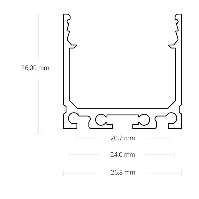 1m LED profile PN6 White 26,8x26mm Aluminium Mounting profile for 24mm LED strips