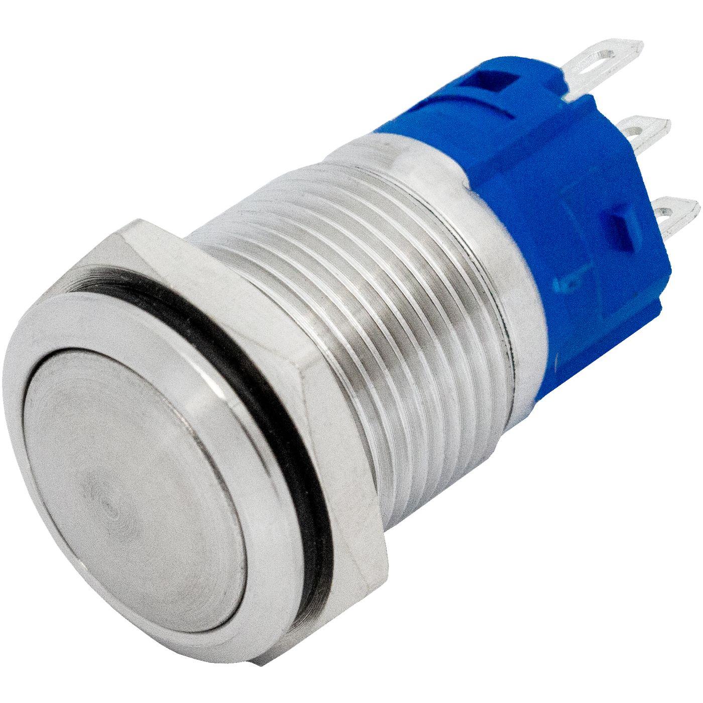 Stainless steel Push button domed Ø16mm IP65 2,8x0,5mm Pins 250V 3A Vandal-proof