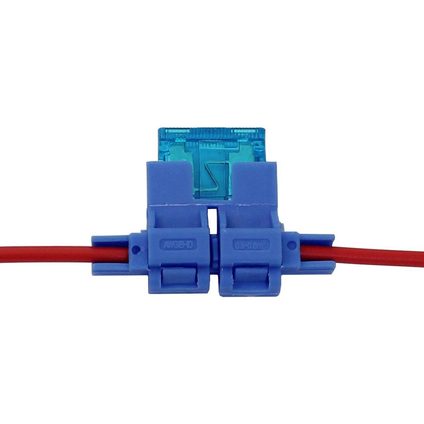 5x CAR Car Fuse holder 0,5...0,8mm² Cable cross section + 19mm 15A Flat fuse Insulation displacement technology