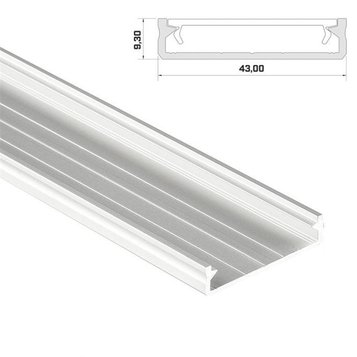 1m LED Profil Solis Weiß 43x9mm Aluminium Aufbauprofil für 38mm LED Streifen