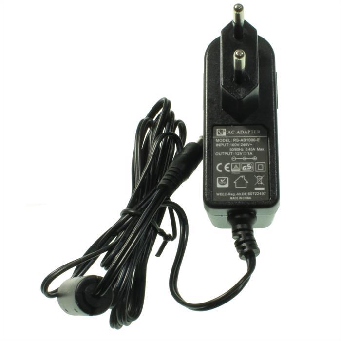 12W 12V 1A Wall power supply Cable 100cm + DC Plug (2,5/5,5mm) AC DC Adpater