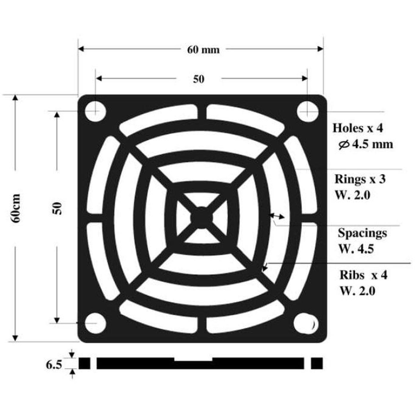 Fan grille + Dust filter 60x60mm 30ppi 3-part spin-on filter