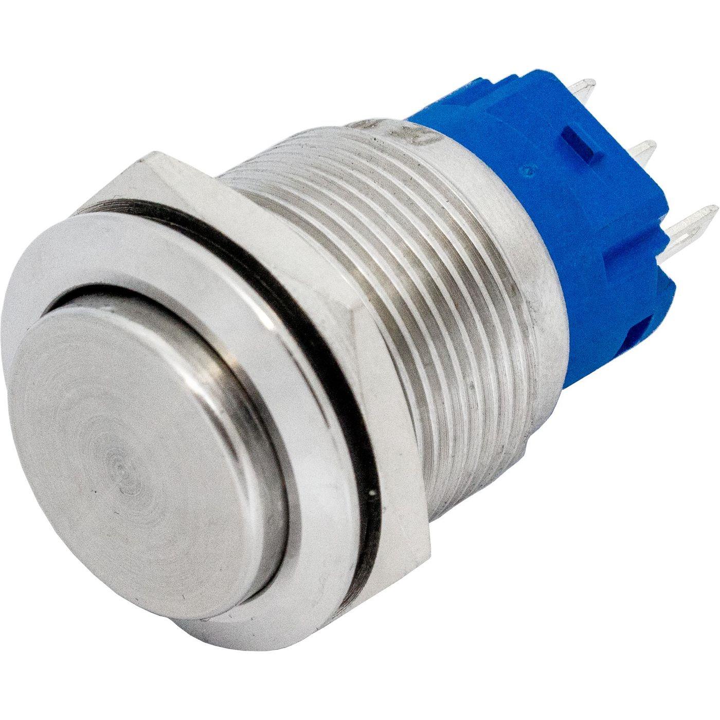 Stainless steel Pressure switch raised Ø19mm IP65 2,8x0,5mm Pins 250V 3A Vandal-proof