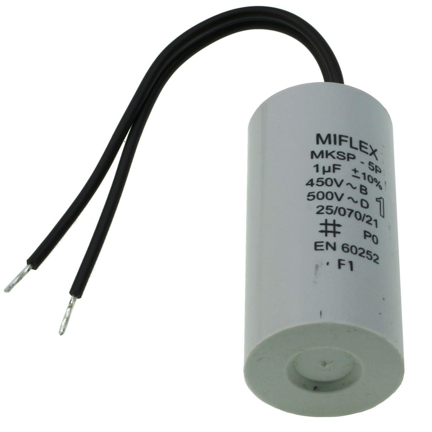 Anlaufkondensator Motorkondensator 1µF 450V 25x51mm Kabel 10cm Miflex 1uF