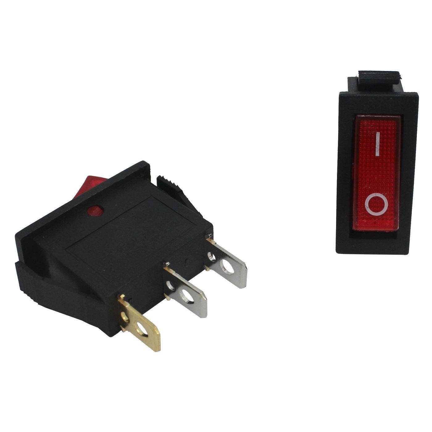5x Off switch 1pole 250V 16A I-0 31x14mm Red Rocker switch