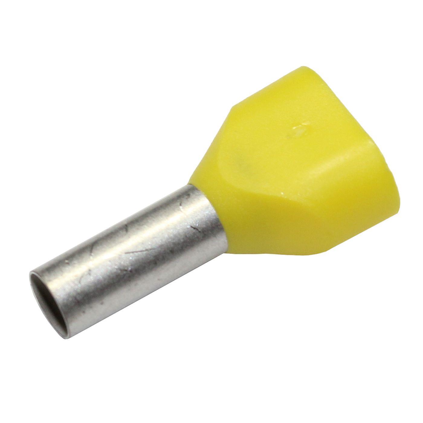 100x Twin wire end ferrule isolated 2x 6mm² Yellow Copper tinned 4,5x12mm Sleeve