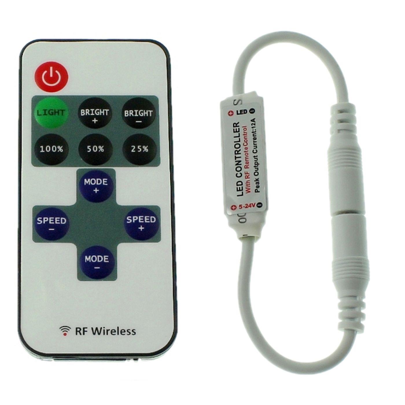 Mini LED RF Controller 10Key Fernbedienung 12...24V 144W für einfarbige LED Streifen 2-Pin Plug + Play