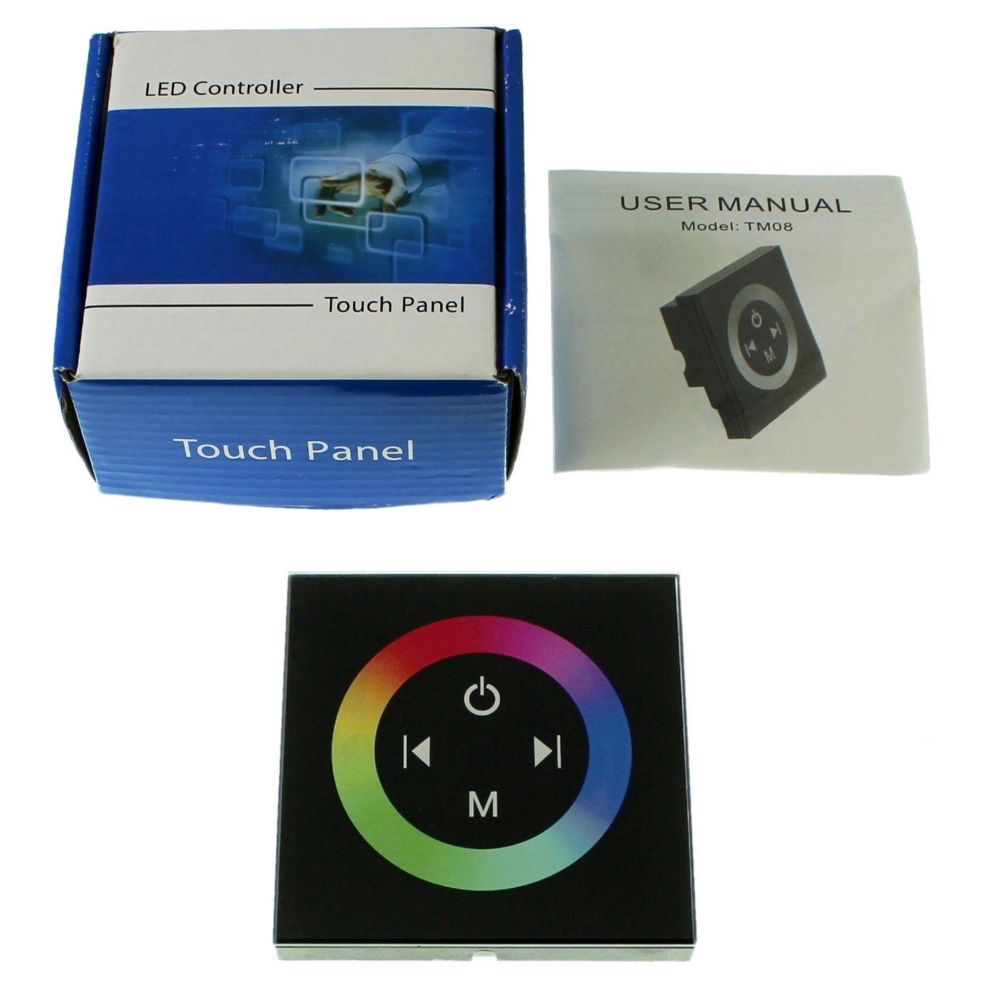 RGB LED Touch Panel Controller schwarz TM08 12...24V 288W Glas Design Optik für Farbwechsel Streifen 4-Pin