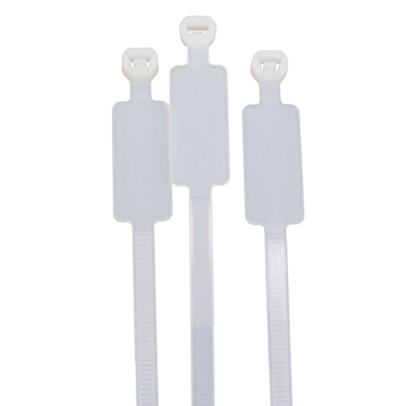 100x Cable tie with Text label 27x12mm 200 x 4,8mm White Natural 22kg PA6.6 Polyamide Industrial quality