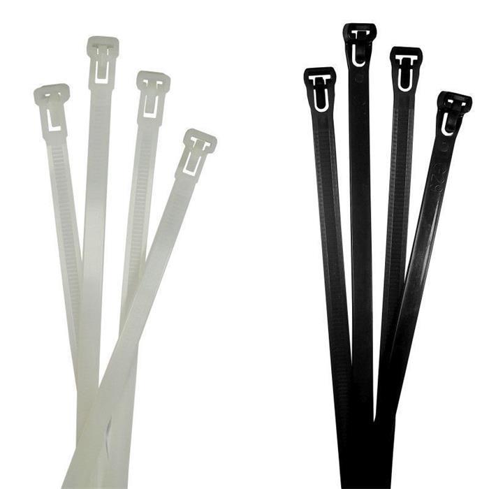 100x Cable tie Reusable 370 x 7,6mm White Natural 22kg PA6.6 Polyamide Industrial quality