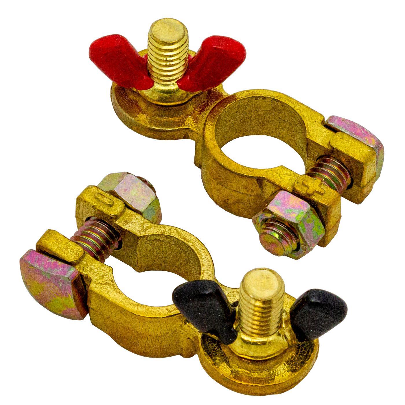 Pole terminals Pair 2 Piece with wing nut 12V 24V Brass Battery Plus Minus Car Truck Clamp