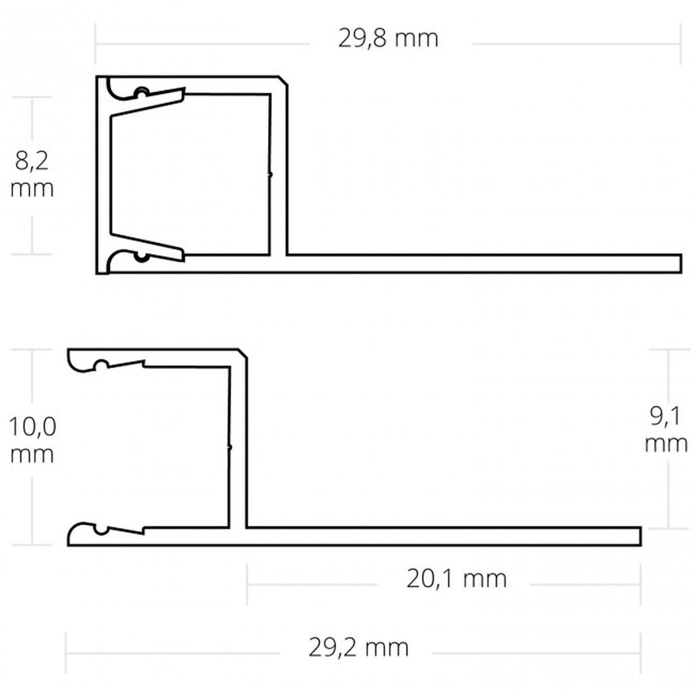 2m LED profile FP4 Silver 33x12mm Aluminium Tile profile for 10mm LED strips