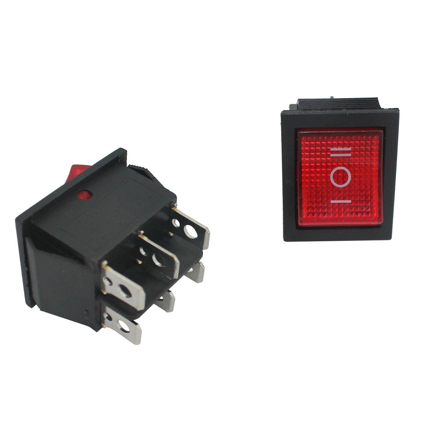 5x Toggle switch 2pole 250V 16A I-0-II 31x26mm Red Rocker switch