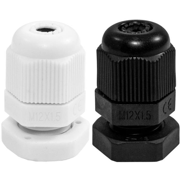 10x Cable gland M12 black IP67 metric 3-6,5mm