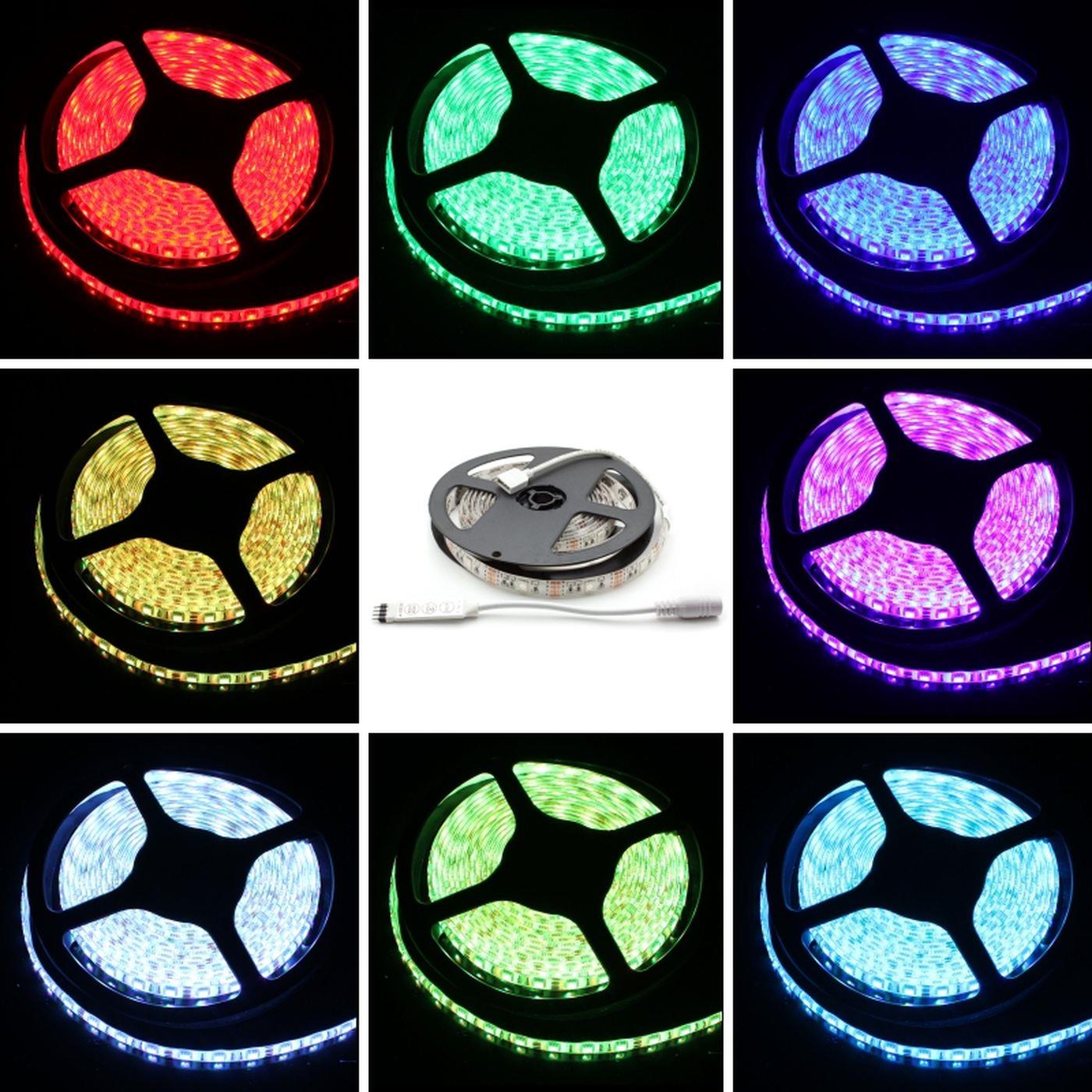 2m (200cm) RGB LED Streifen Band Leiste + Steuergerät 5V IP65 60LEDs 30LED/m SMD5050