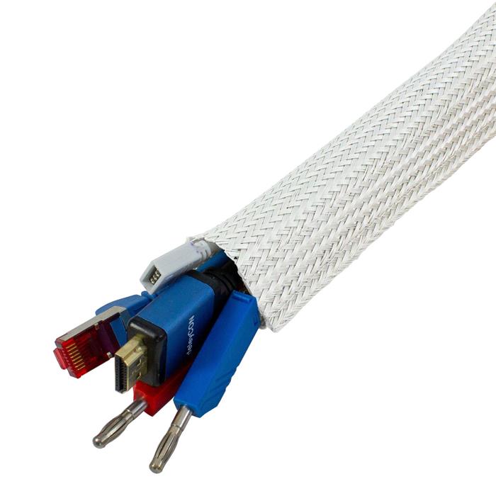 1m Flexibler Kabelschlauch d20-30mm Weiß Kabelkanal Gewebeschlauch Flausch + Klett