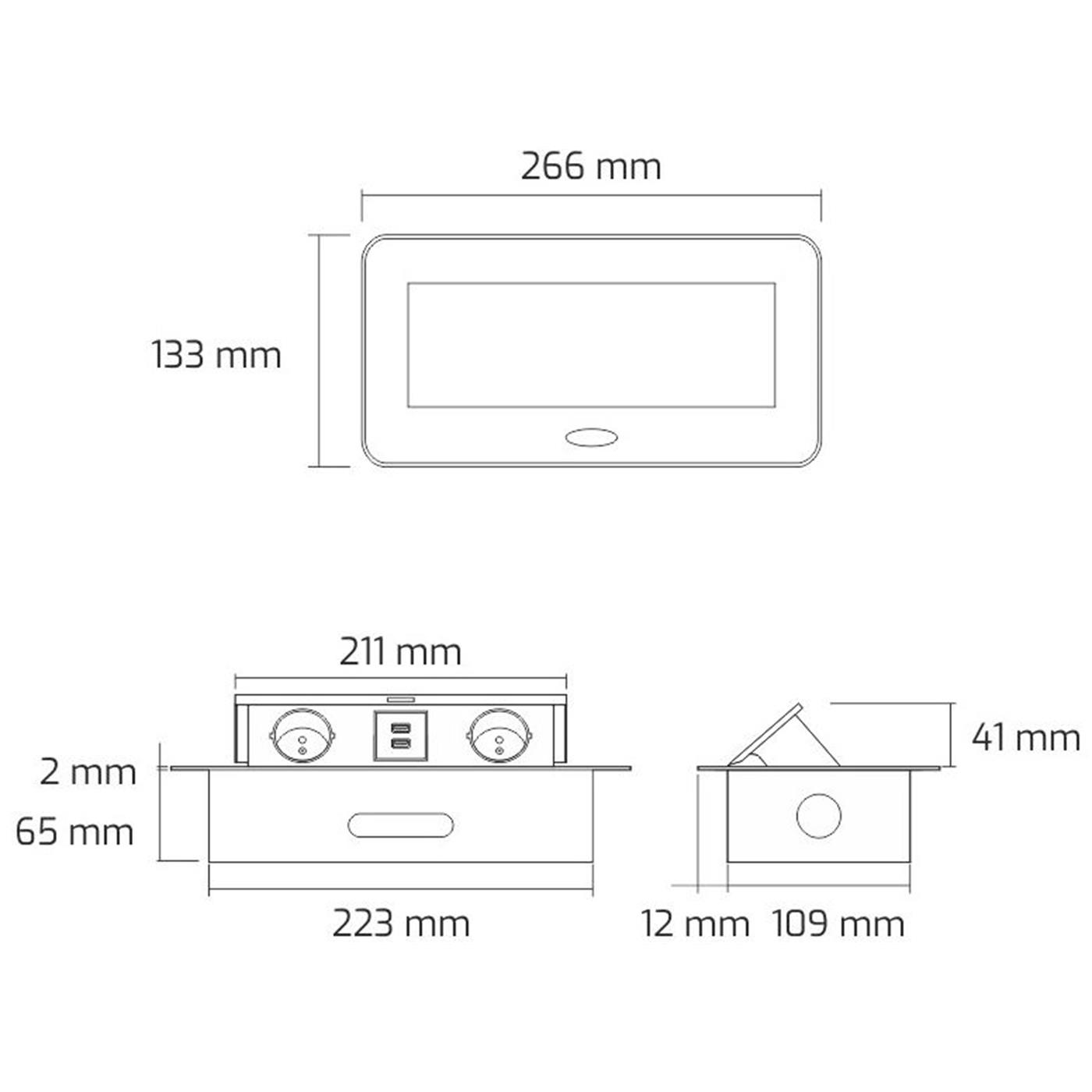 KombiBox 2x Schuko Steckdose + 2x USB 2,4A Tischsteckdose Klappdeckel Aluminium