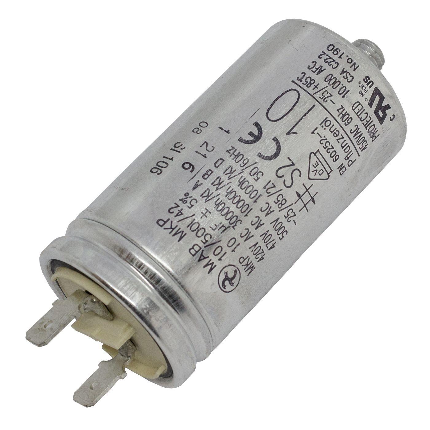 Anlaufkondensator Motorkondensator 10µF 470V 35x68mm Stecker 6,3x0,8mm Hydra MKP-500 10-A 10uF