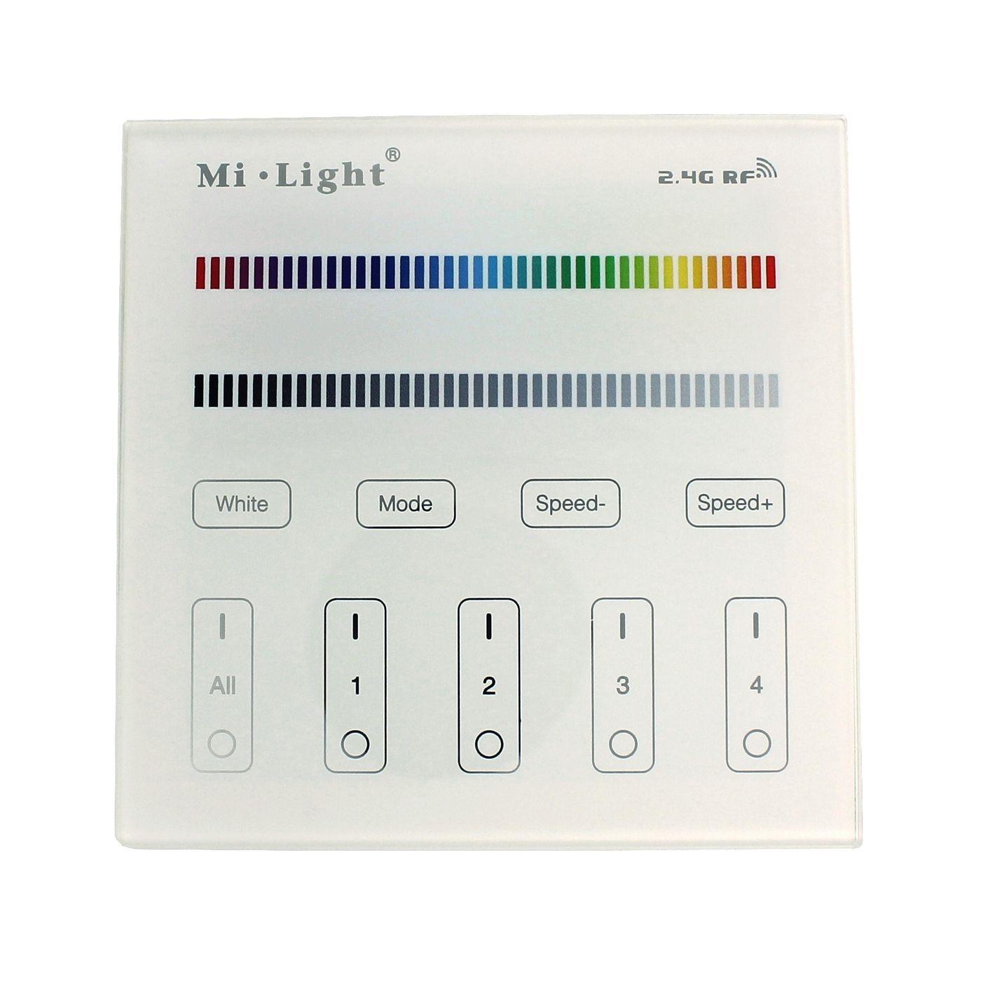 MiLight MiBoxer RGB RGBW LED 4-Zone Wand Touch Panel Controller 230V für Farbwechsel Streifen 4-Pin + 5-Pin