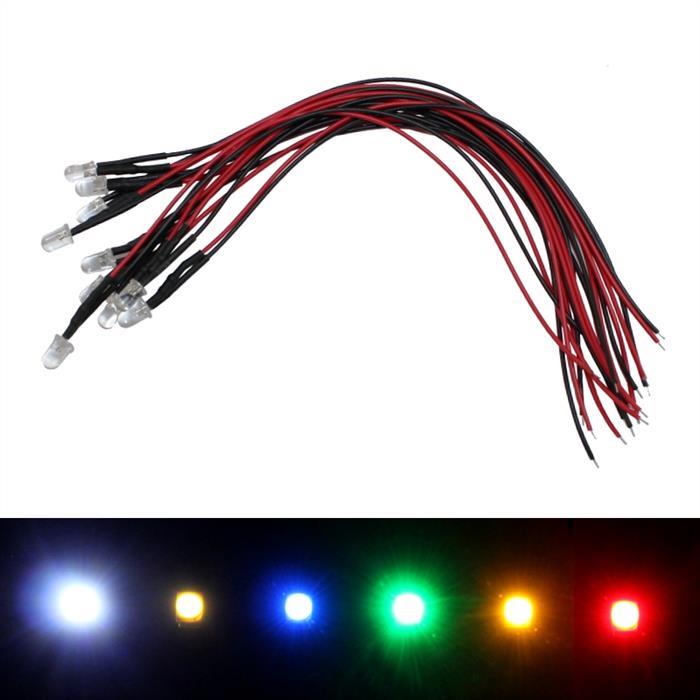 5x Superhelle LEDs 5mm für 12V 20cm Kabel 45° verschiedene Farben