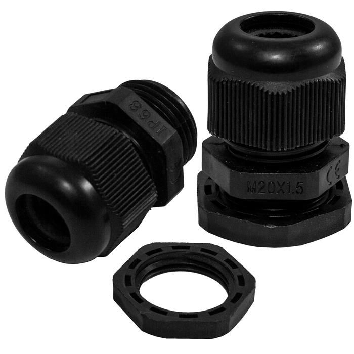 10x Cable gland M20 black IP67 metric 7-12mm
