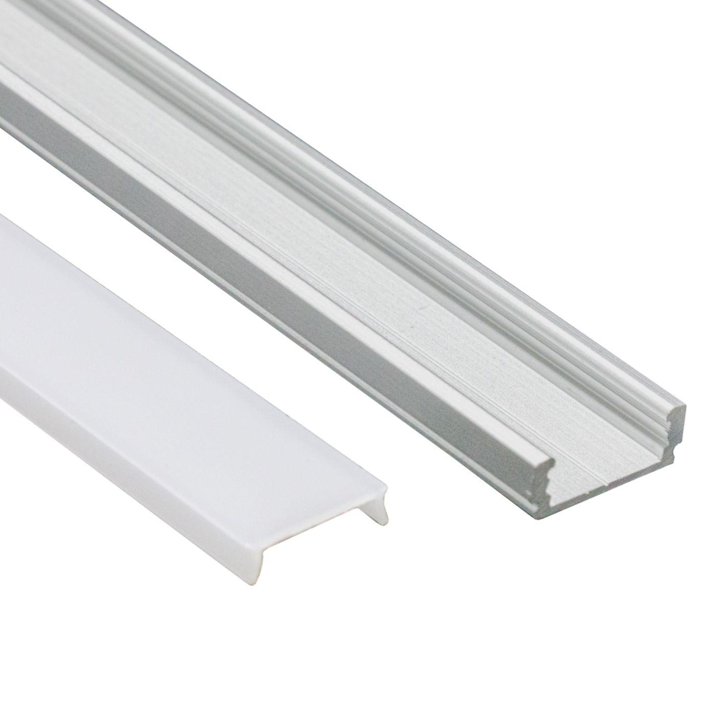 LED surface mount profile set 6m aluminum Silver matte cover + Accessories 12mm strip