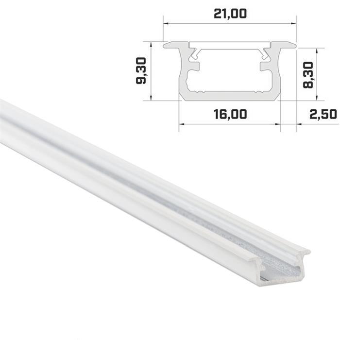 1m LED profile B White 21x9,3mm Aluminium Installation profile for 12mm LED strips