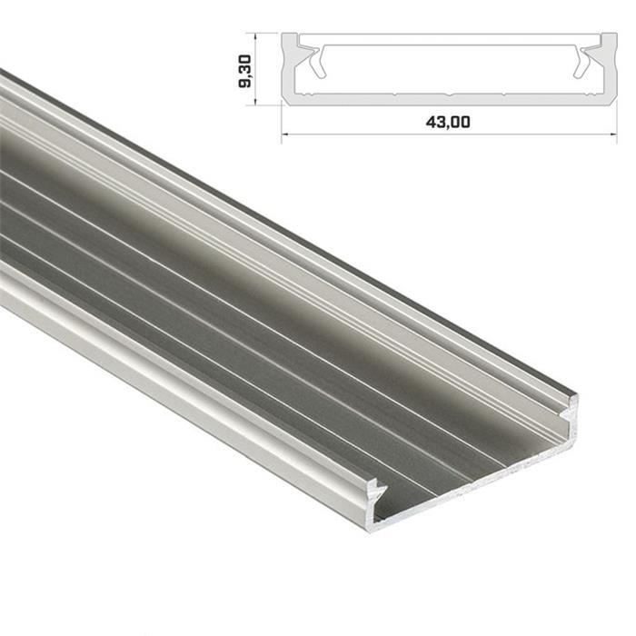 1m LED Profil Solis Silber 43x9mm Aluminium Aufbauprofil für 38mm LED Streifen