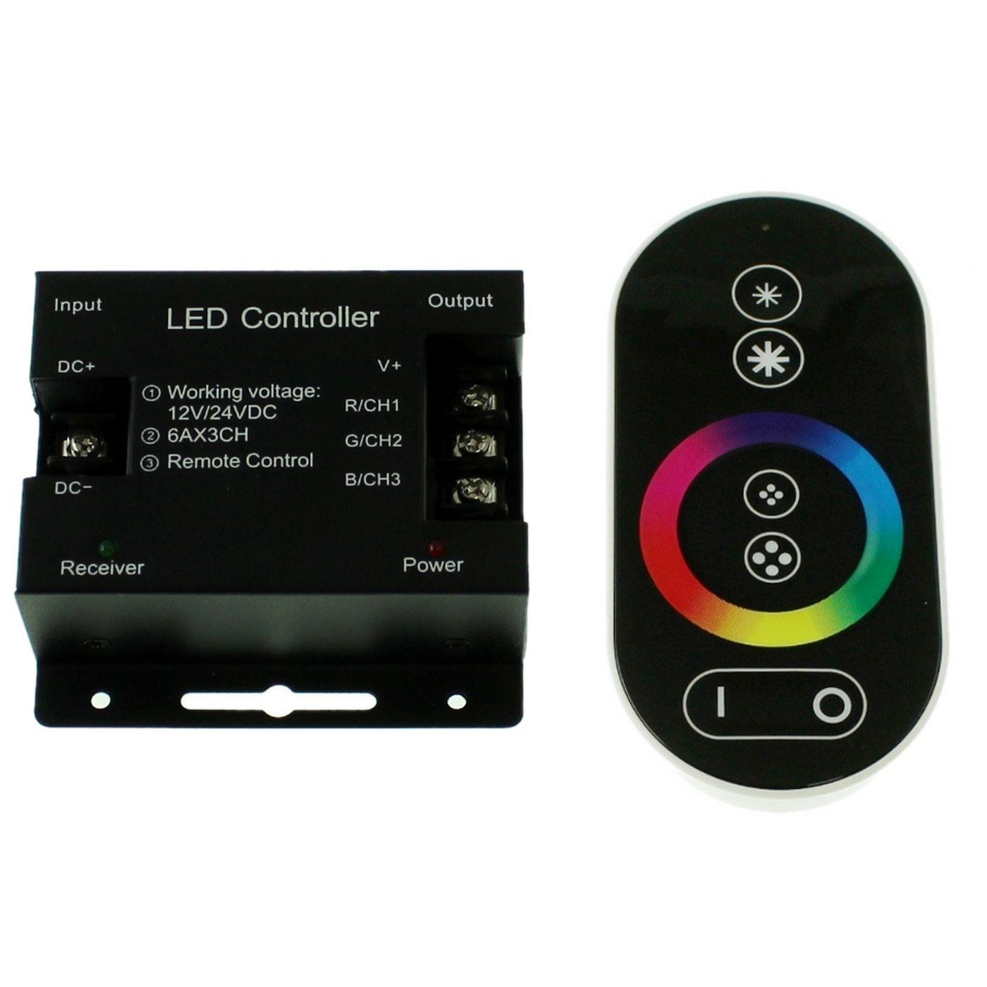 RGB LED Touch RF 6Key Controller schwarz 12...24V 144W für Farbwechsel Streifen 4-Pin