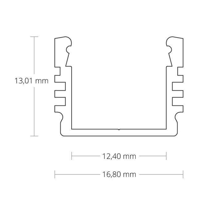 1m LED profile PL2 White 16,8x13mm Aluminium Mounting profile for 12mm LED strips