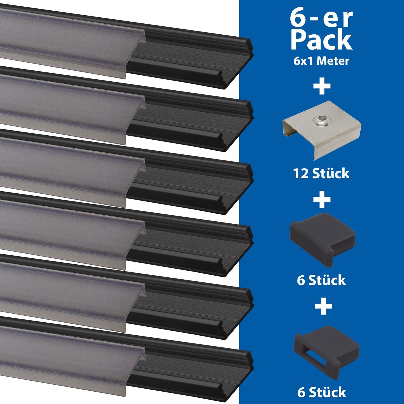 LED surface mount profile set 6m aluminum black black cover + Accessories 12mm strip